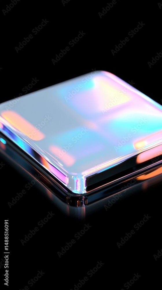 Aufkleber modern technology showcasing a shiny object with iridescent reflections on a black background