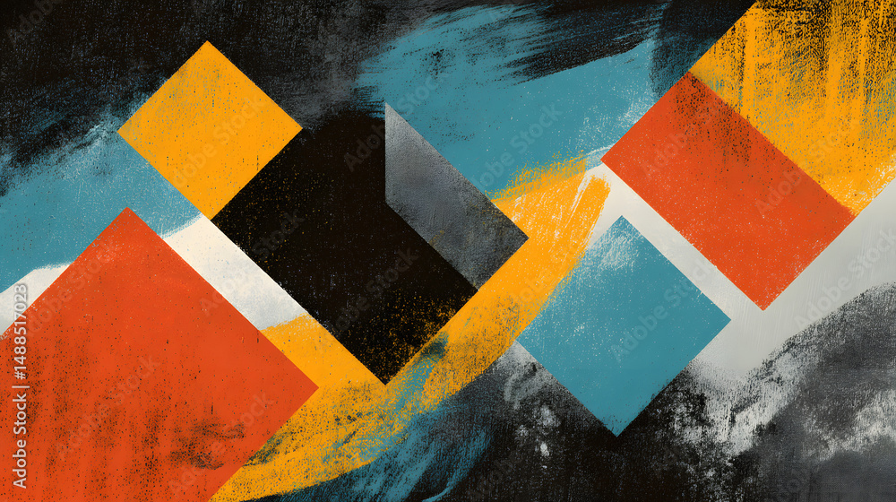 Poster geometric abstraction: a dynamic abstract composition with colorful geometric shapes in a high-defin