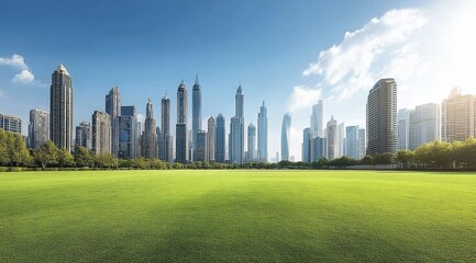 Obraz premium Urban Skyline with Green Park in Foreground