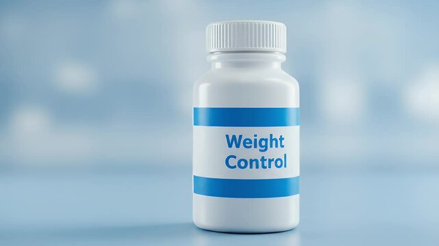 A medicine bottle with blue background.