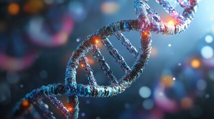Shiny blue technology design of a dna helix on a dark night background