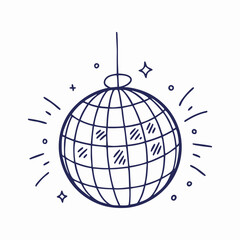 Disco Ball Line Art Illustration, Party Decoration Graphic