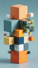 Obraz premium Stack of colorful cubes in a minimalist abstract architectural art style