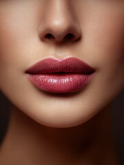 Fototapeta premium Close-up of lips showcasing a bold makeup look and smooth skin texture