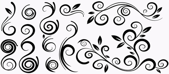 Black and White Floral Swirl Design Elements