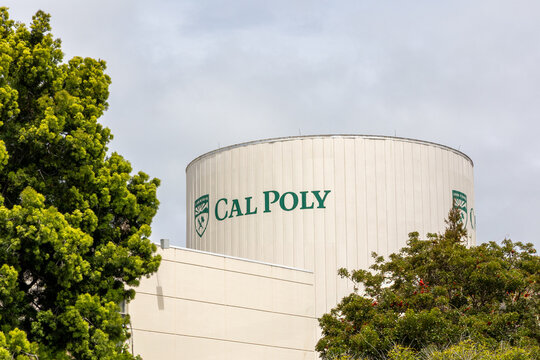 San Luis Obispo, CA -  May 3 2025:  Cal Poly tower on the campus of California State Polytechnic University
