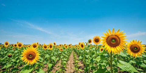 Agricultural Field - Young Plants and Blue Sky - Drone Perspective