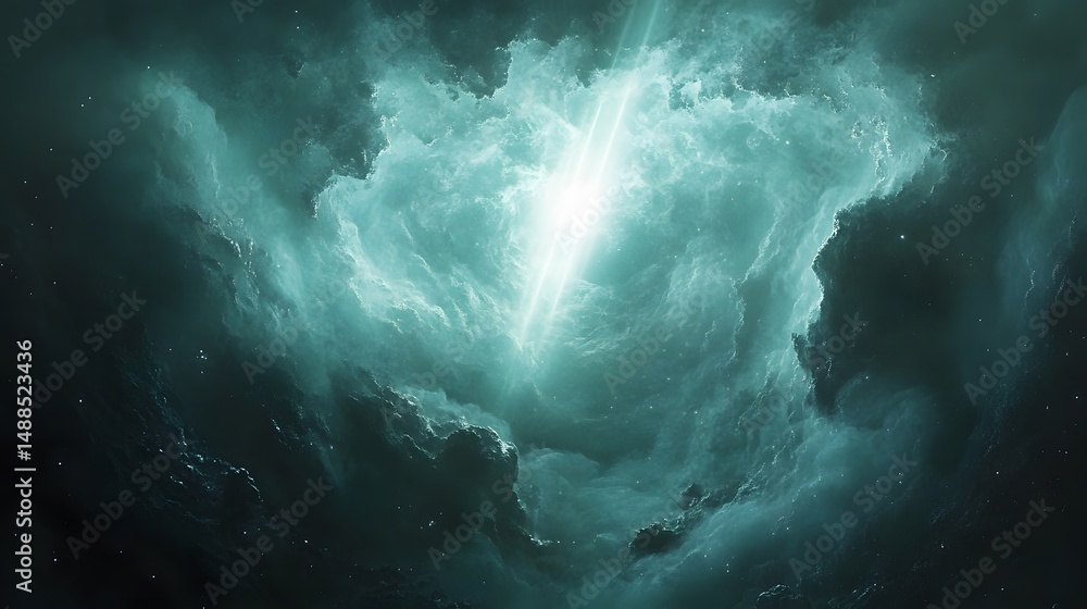 Aufkleber Ethereal nebula with swirling clouds illuminated by a brilliant light source. Distant stars create depth in this cosmic scene. Perfect for space and sci-fi themes. Astronomy and Galaxy backgrounds.