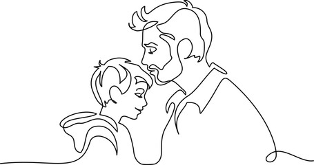 Happy Fathers Day holiday card. Dad kisses his son