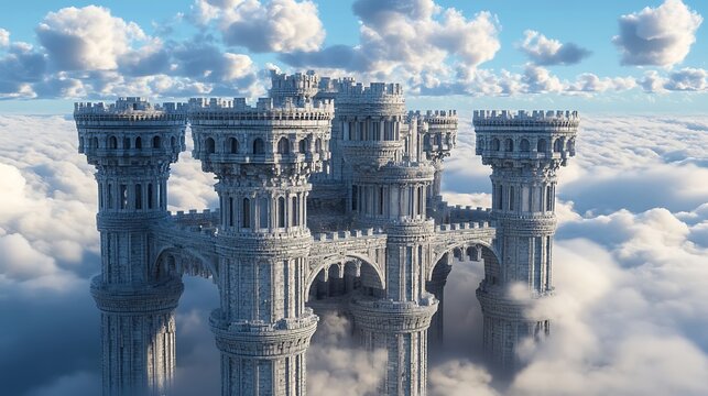 Abstract database castle with spinning columns