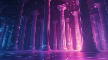 Abstract database castle with spinning columns