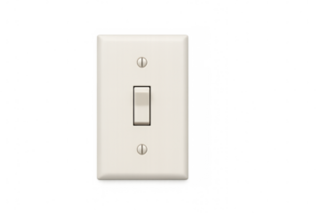 White light switch flipped down, positioned against transparent backdrop, enabling seamless digital graphic integration