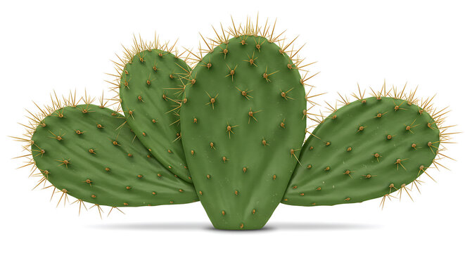 Realistic Prickly Pear Cactus Isolated on White Background 3D Render