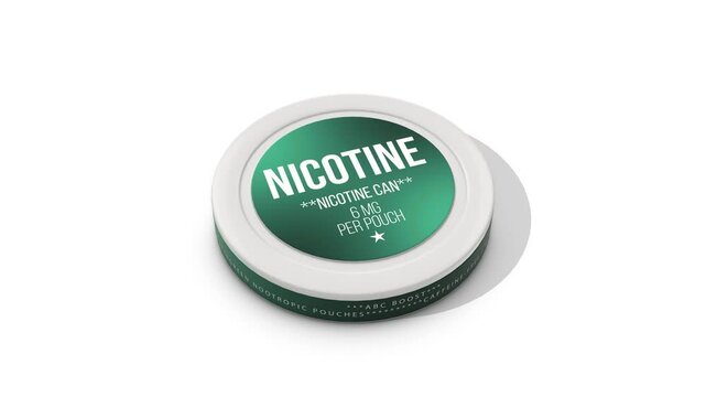 Nicotine Pouch Tin on a White Floor. Nicotine Can 3D Animation. 4K