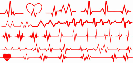 Collection of Red Heartbeat EKG Waves Graphics