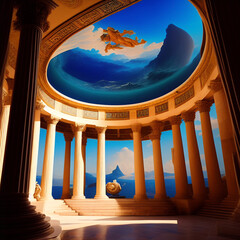 Surreal landscape ancient greece analog style. Generative AI	
