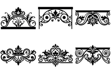 Collection of diverse black vintage floral ornaments for graphic design elements