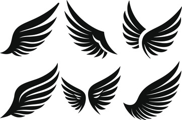 Collection of six different wing designs in black and white vector format