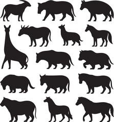 Collection of Various Animal Silhouettes Black and White