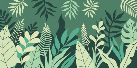 Tropical Leaves Background, Green Foliage Illustration