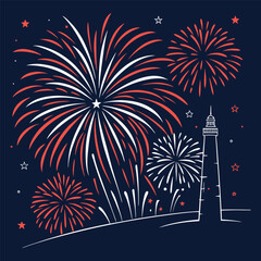 Lighthouse Fireworks Display Fourth of July Celebration