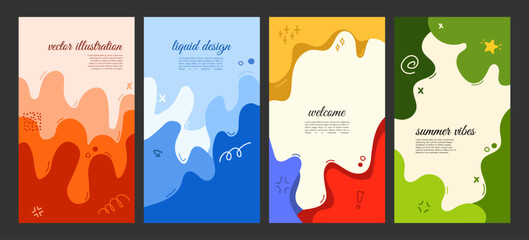 Vector illustration. Colorful childish background. Hand drawn wavy shapes, scribbles and lines. Design elements for flyer, voucher, coupon, leaflet, vertical banner. Trendy abstract colorful style