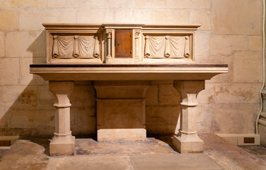 Paris, France-April 16, 2025: Stone Altar with Tabernacle in Notre-Dame