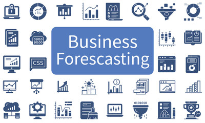 Business forecasting icon collection set. Containing prediction, analyze, data, trend, budgeting, accuracy, strategy icon set vector