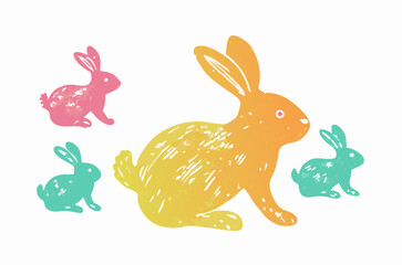 Cute Easter Bunnies Illustration: Pastel Family of Rabbits