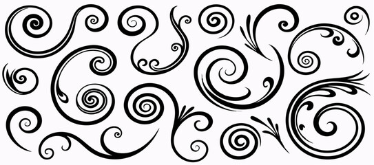 Collection of Black Swirl and Floral Design Elements