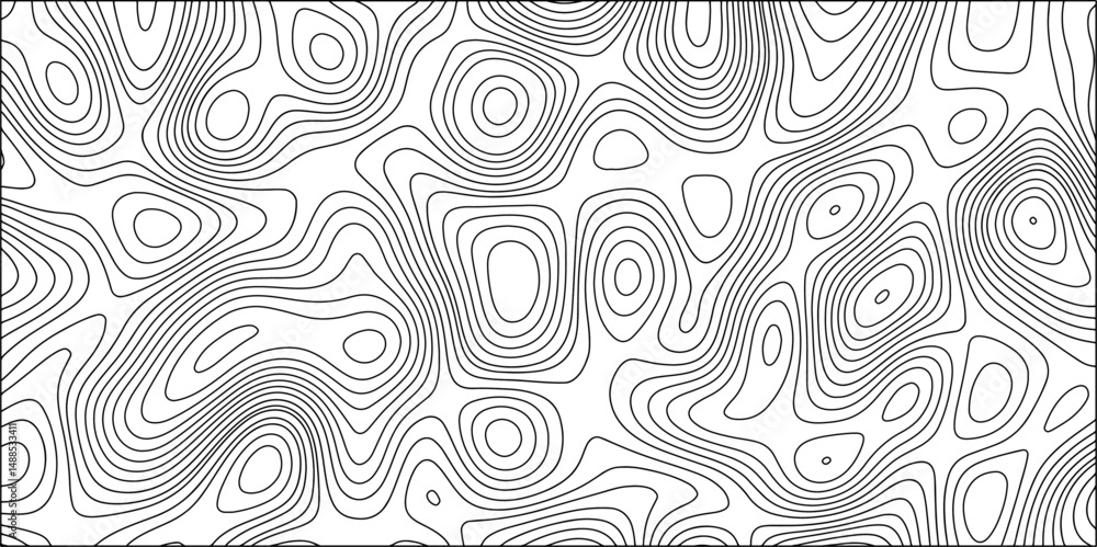 Poster abstract seamless topographic pattern made of thin gray contour lines on a white background. elevati