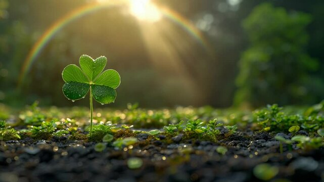 Four leaf clover with rainbow