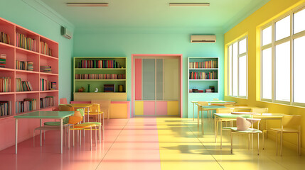 View of the school study room with an attractive colorful background