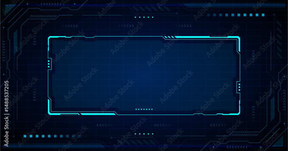 Poster futuristic digital frame with glowing neon lines, technology background with circuits and abstract e