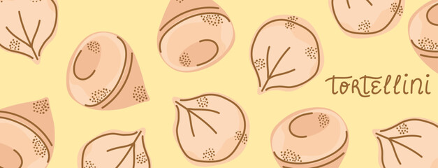 Tortellini. Italian Food. Minimalistic tortellini pattern on peach background for poster, banner, flyer