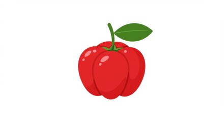 Vibrant Red Acerola Cherry with Green Leaf