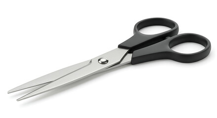 Fototapeta premium Scissors with Sharp Metal Blades and Black Handles, Classic Design, Office or Craft Tool, Isolated on White