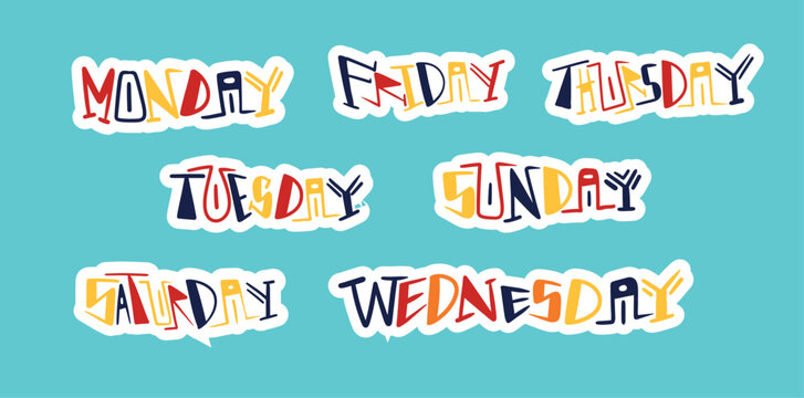 typograph of days in a week colorful fun set weekday weekend happy nice day4