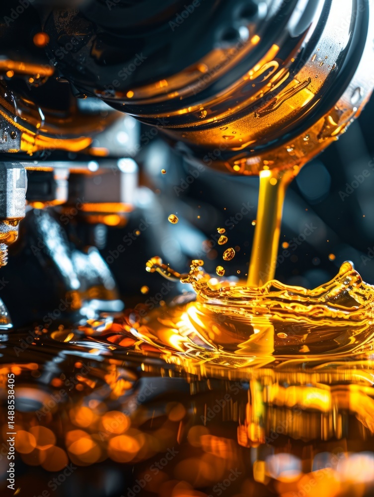Poster golden fluid motion - close-up shot of amber liquid pouring and splashing, creating dynamic ripples 