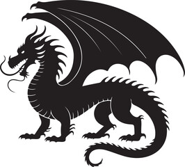 Majestic Black Dragon Silhouette with Spread Wings