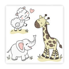 Cute Animal Faces Hand Sketched Doodle Vector