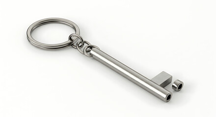 Simple Metal Key Keychain Accessory - Security, Access, Privacy Concept on White Background 3D Render