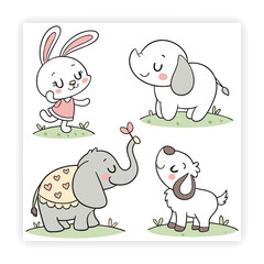 Cute Animal Faces Hand Sketched Doodle Vector