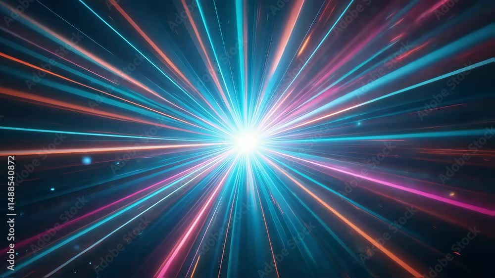 Aufkleber abstract light rays burst vibrant neon colors exploding from center