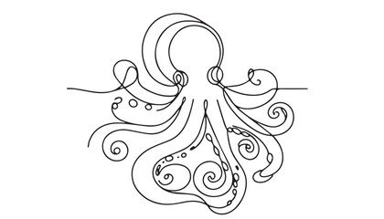 Continuous one single minimal line drawing Octopus