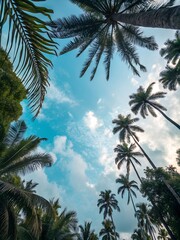 Obraz premium Tropical paradise palm trees against blue sky summer vacation travel destination nature background wallpaper