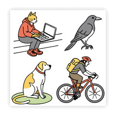 Cute Animal Faces Hand Sketched Doodle Vector