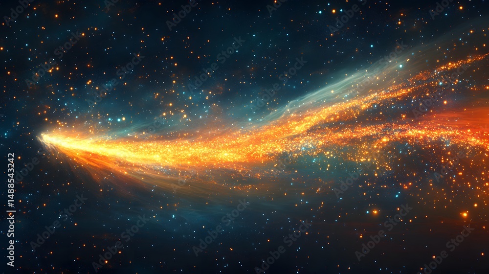 Poster a stunning cosmic view showcasing a vibrant comet-like nebula with a bright core and flowing tail am