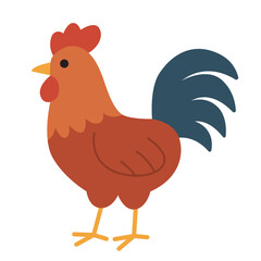Cute rooster with a bright red comb suitable for children's books, farm related designs, or Chinese zodiac themed projects, featuring a proud stance