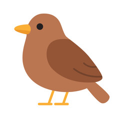 Cute brown bird with a bright yellow beak, perfect for nature themed designs, children's illustrations, birdwatching guides, and wildlife blogs